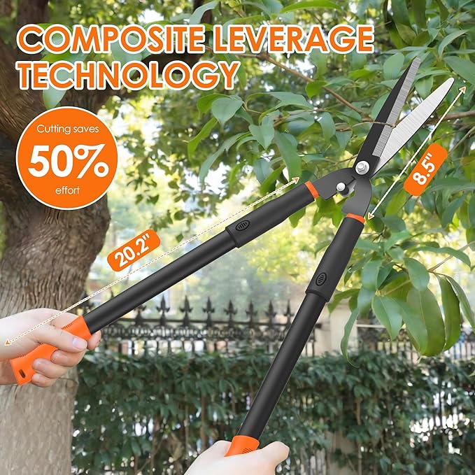Luvenia Hedge Shears, 31 Inch Heavy Duty Hedge Clippers, Carbon Steel with 15° Bevel Blade, Ergonomic Handle & Compound Lever Shears Gardening Tools for Yard, Bush and Shrub Trimming, Black