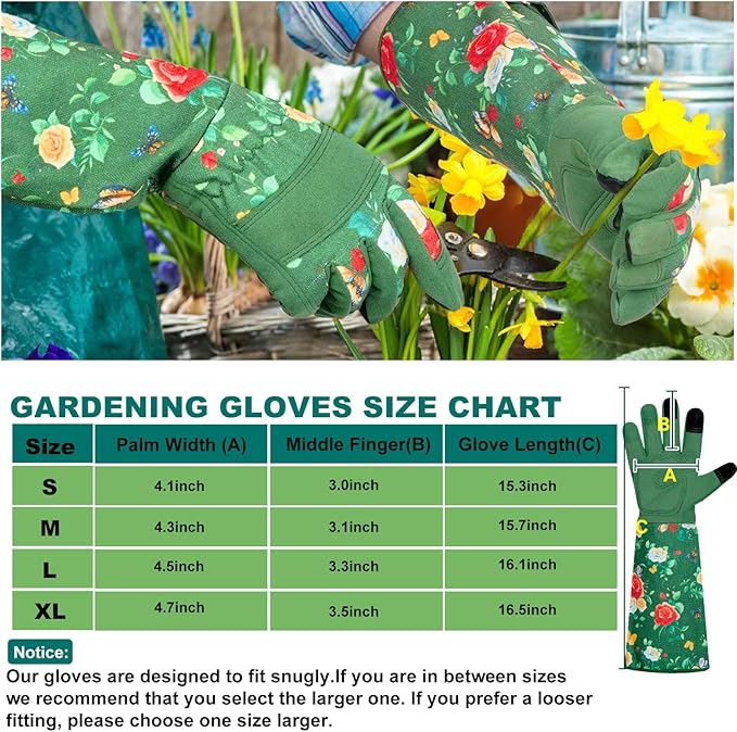 DLY Gardening Gloves, Garden Gloves for Women, long gardening gloves for Garden Work and Yard,Durable and Comfortable(Medium, Green