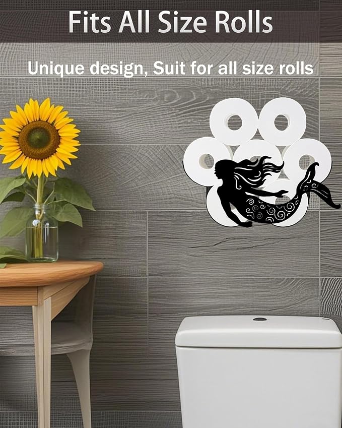 Whimsical Mermaid Toilet Tissue Holder,Animal Paper Holders,Decorative Metal Papers Holder,Funny Toilet Animal Storage for Bathrooms,Bathroom Paper Organizer for Extra 8 Rolls Wall Mounted Art Decor