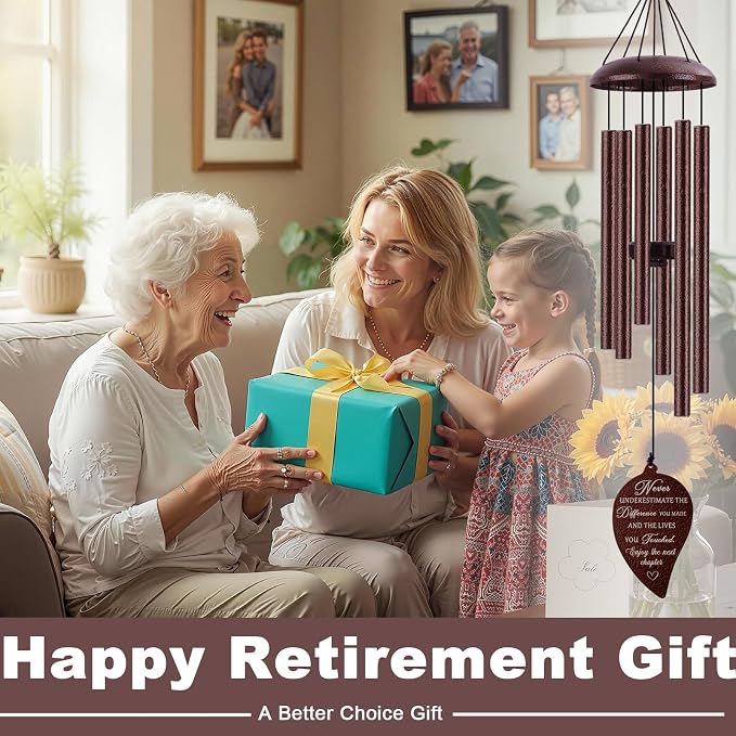 Retirement Wind Chimes for Woman Men,Happy Retired Gifts for Women Coworker Colleague Boss Teachers Nurses Friends, Going Away Gift Ideas,32"