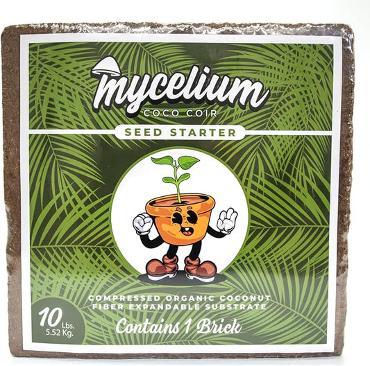Mycelium Coco Coir Brick - Seed Starter | 10 lb OMRI Certified Organic Growing Medium for Seed Germination & Root Development – Expands When Hydrated for a Nutrient-Rich, Well-Draining Base
