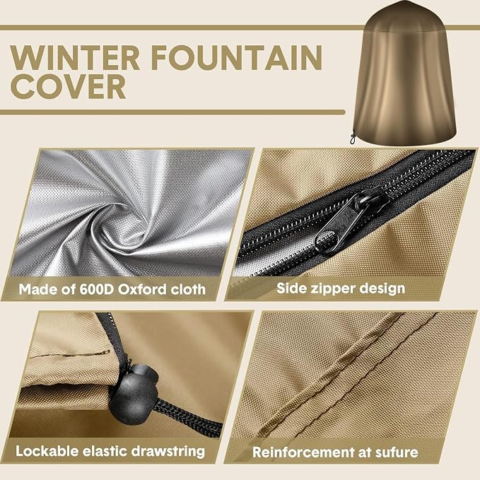 Tatuo Fountain Covers for Winter Waterproof 36"x42" 600d Outdoor Oxford Cloth Garden Fountain Statue Protective Cover with Drawstring for Outdoor Garden Statue