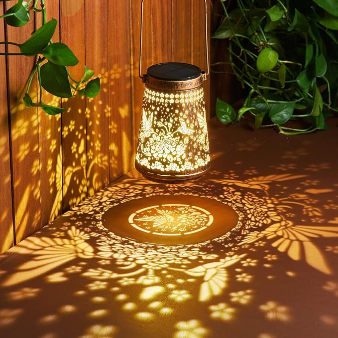 4 Pack Solar Lanterns Outdoor Waterproof Birthday Gifts for Women Mom Grandma, Hollowed-Out Metal Hummingbird Hanging Solar Lantern Lights Outdoor Decor, 2 Lighting Modes for Yard, Patio