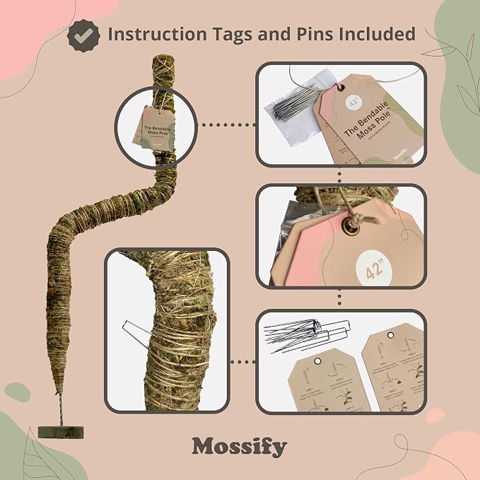 Mossify Bendable Moss Pole 30'' Monstera Plant Support for Climbing Indoor Plants - 100% Sustainably Farmed Moss Pole for Plants Indoor Growth - Flexible Handmade Sphagnum Plant Poles Support