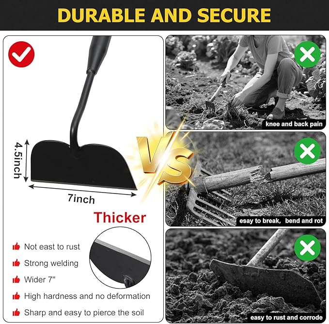 Draw Hoe Garden Tool, Heavy Duty Garden Hoes for Weeding Stainless Steel Long Handle, Easy Stand Up Scraping Weeder Tool for Garden, 80inch Adjustable Weed Hoe with 7-inch Wide Welded Blade
