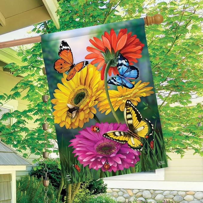 Butterflies and Daisies Summer House Flag 40" x 28" Briarwood Lane