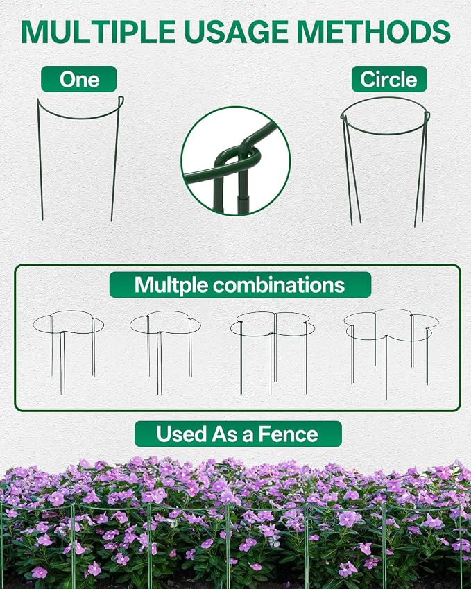Breeze Touch 8 Pack Plant Support Stakes, 16 Inch Plant Stakes for Outdoor Plants, Peony Cage with 15 Pcs Green Lables, Peony Cages and Supports, Peonies Support Cages Flower Stakes for Plants