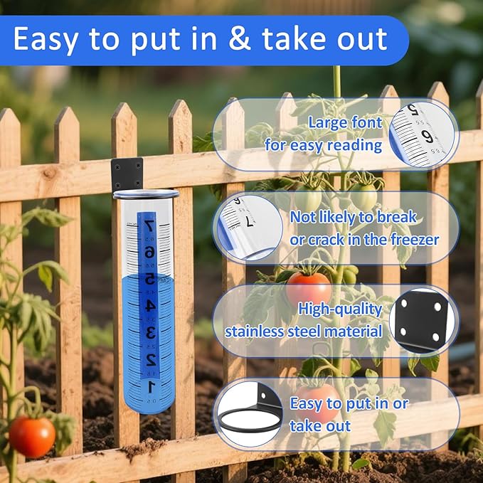 TBWHL Accurate Rain Gauge Outdoor,7" Rain Gauges Outdoors Best Rated with Stainless Steel Rack Holder, Thickened Plastic Large Precise rain Measure Guage for Yard Fence Garden Lawn Farm