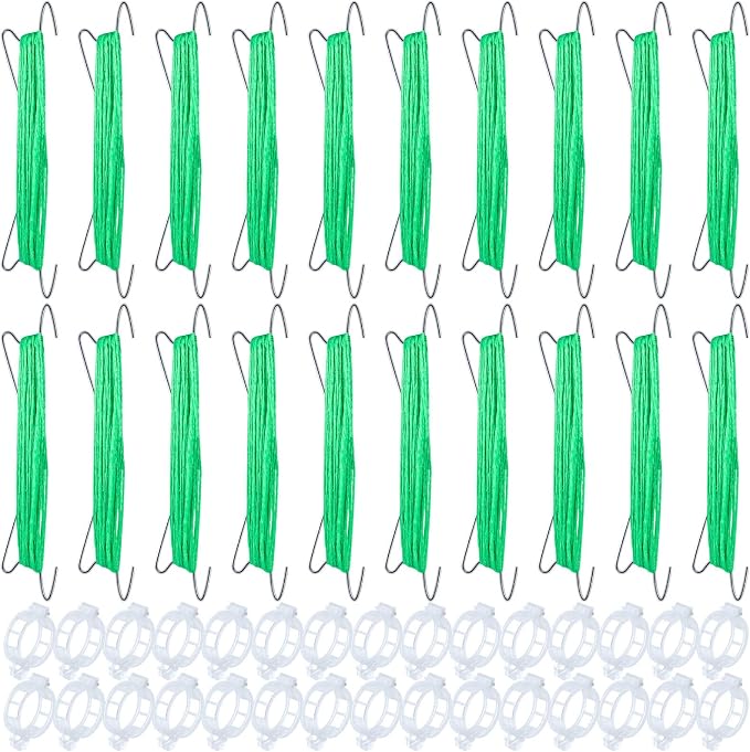 50Pcs Tomato Hooks with String, Support Hooks, Holder & Plant Support Clips with 33.3ft Twine to Prevent Pinching or Falling Off