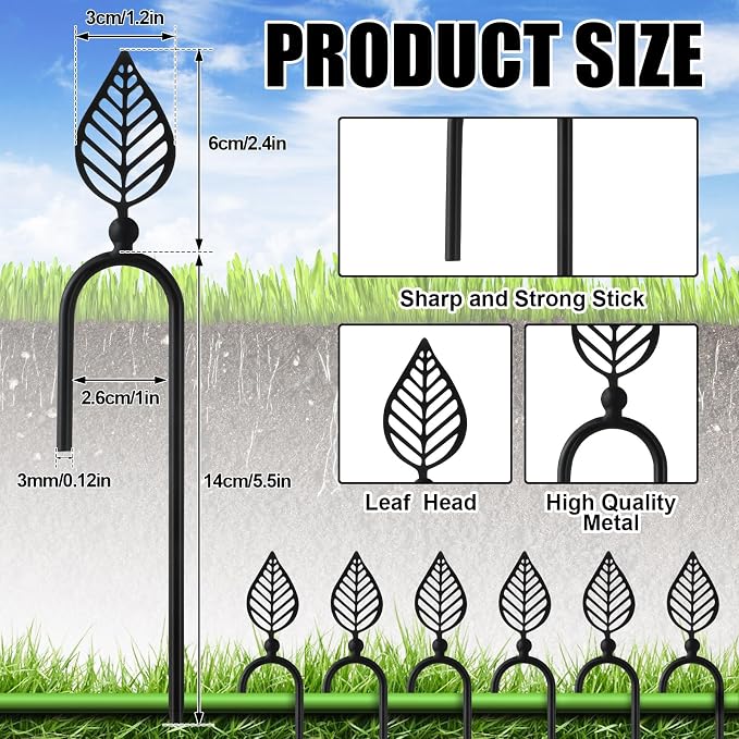 MorningRo 6 Pcs 8 Inch Garden Hose Guide Spike Metal Garden Stakes Holder Heavy Duty Metal Hose Guide for Plant Protection Lawn Yard(Leaf)