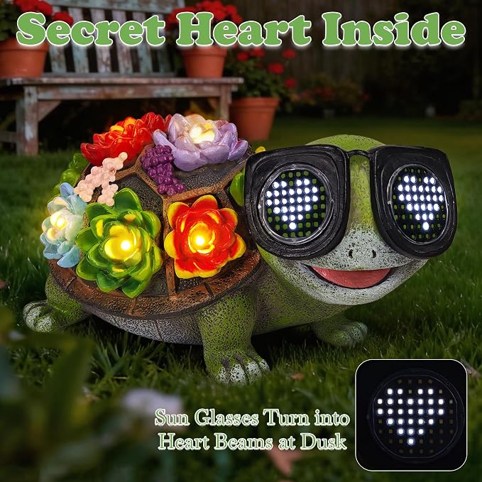 Solar Turtle Garden Decor Statue - Turtle Garden Statues with Love LED Lights,Outdoor Figurine Decorations for Outside Yard, Lawn, Patio, Porch, Balcony, Unique Birthday Gifts for Mom Women Grandma