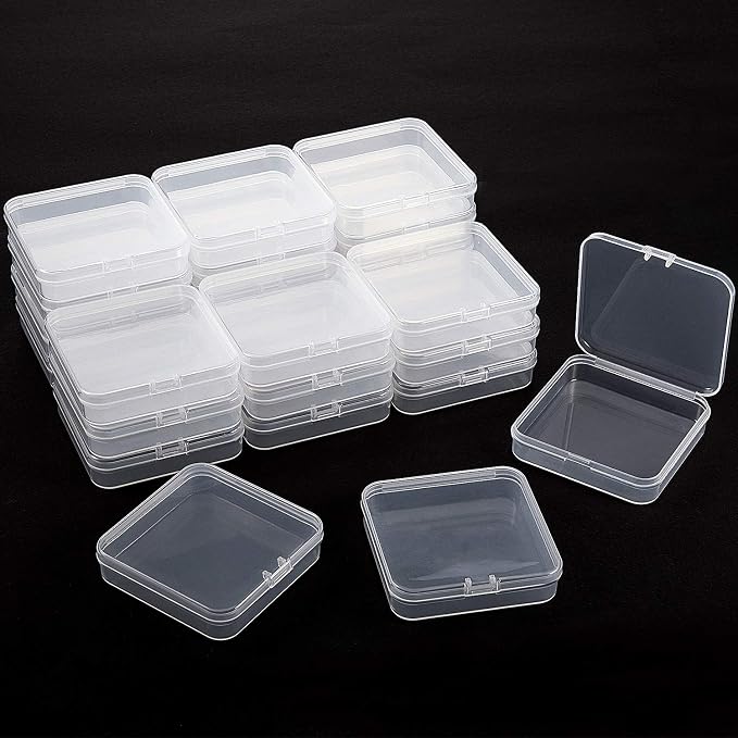 SATINIOR 24 Packs Small Clear Plastic Beads Storage Containers Box with Hinged Lid for Storage of Small Items, Crafts, Jewelry, Hardware (2.76 x 2.76 x 0.67 Inches)