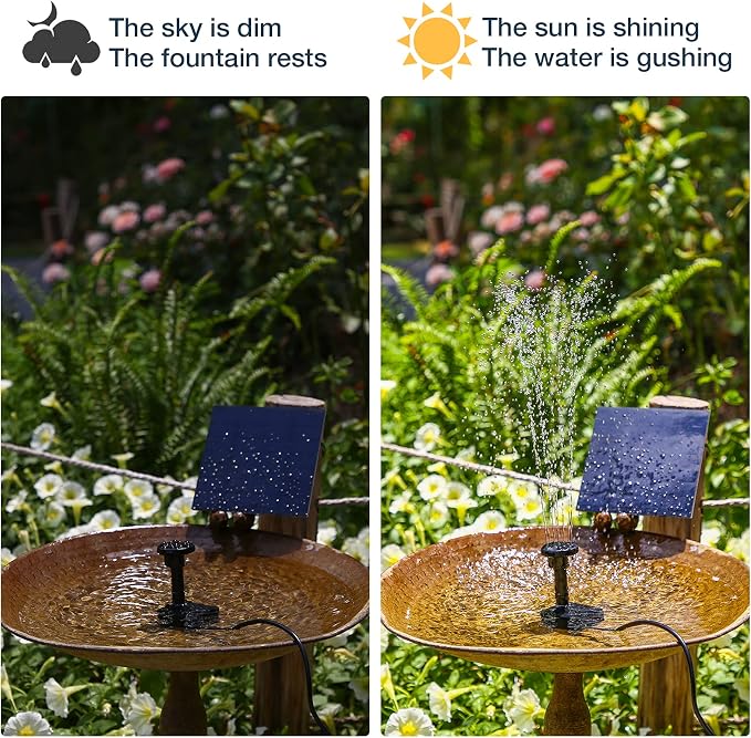 AISITIN Solar Water Pump for Water Feature Outdoor, DIY Solar Fountain Kit with 6 Nozzles and 9.8ft Power Cord, Solar Powered Water Fountain Pump for Bird Bath, Ponds, Garden, Fish Tank, 2 Packs