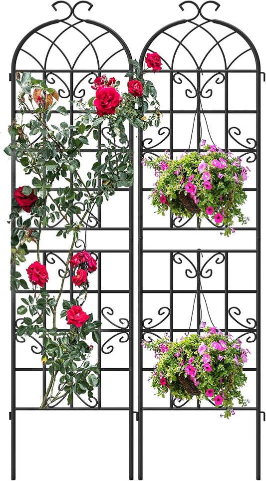 2 Pack 87x20in Garden Trellises, Butterfly Black Metal Coated Rustproof Trellis for Climbing Plants Outdoor, Roses, Vegetables, Vines, Cucumbers
