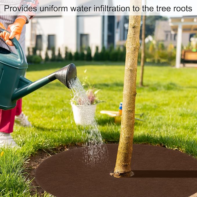 HARFINGTON 6pcs Tree Mulch Ring 24.4 Inch Non-Woven Round Tree Protector Weed Barrier Mat Plant Cover Rings for Weed Grass Control Root Protection, Brown