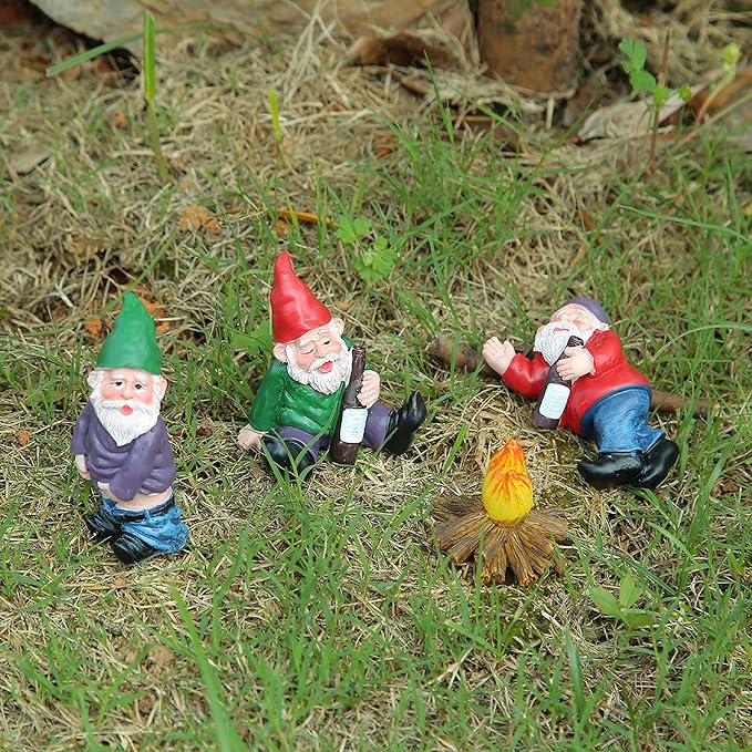 Tirifer 4Pcs Miniature Garden Gnome Set, Wizard Gnome 3D Dwarves Fairy Garden Gnome Statue Kit, Mini Outdoor Sculpture Garden Figurine Decoration for Lawn Yard Balcony Porch Patio