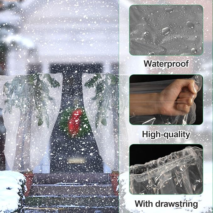 2 Pcs Large Winter Plant Cover Freeze Protection - 47" x 71" Plastic Plant Frost Bags with Drawstring, Transparent Waterproof Plant Shelter Coverings for Outdoors Garden Plants Shrubs Fruit Trees