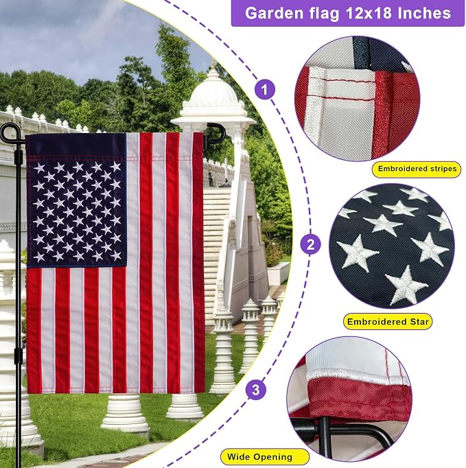 American Garden Flag 12x18 Inch Embroidered Star and Stripe USA Garden Flag for Outside Double Sided Small American Yard Flags