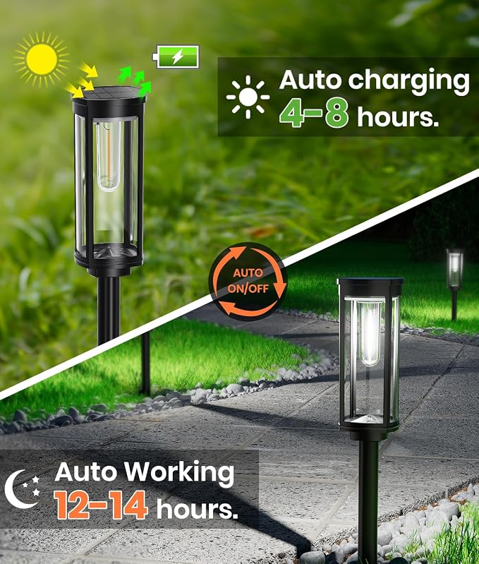 NEWMESSI 4 Pack Solar Pathway Lights Outdoor, Modern Super Brightness LED Path IP65 Waterproof Garden Lights Solar Powered Landscape Lighting for Outside Yard Garden Driveway Walkway
