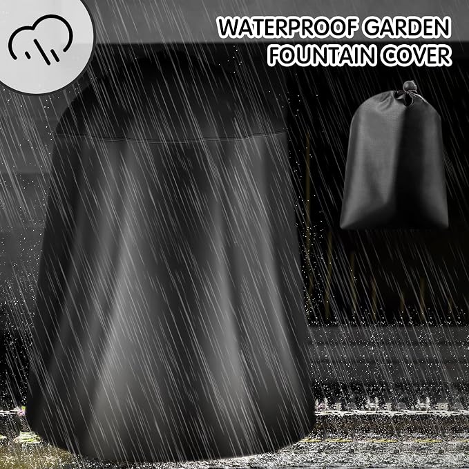Tatuo Fountain Covers for Winter Waterproof 36"x42" 600d Outdoor Oxford Cloth Garden Fountain Statue Protective Cover with Drawstring for Outdoor Garden Statue(Black)