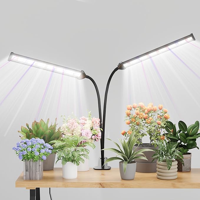 GooingTop Grow Light,24W (160Watts Equiv) 5000K White Full Spectrum LED Growing Lamp Clip on Desk for Indoor Plants,Bulbs Replaceable & Non-dimmable (Black, 80Watts)
