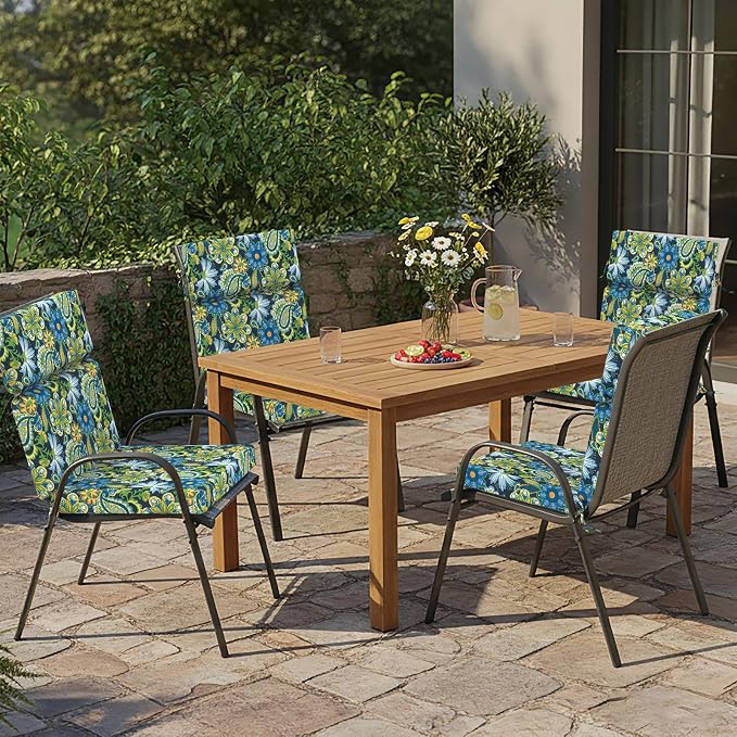 DYTXIII Outdoor High Back Chair Cushions Set of 2, 44"x22" Water Repellent Patio Seat Cushions with Elastic Sponge, All Weather Chair Pads for Rocking, Dining Chairs, Patio Furniture - Flower Child