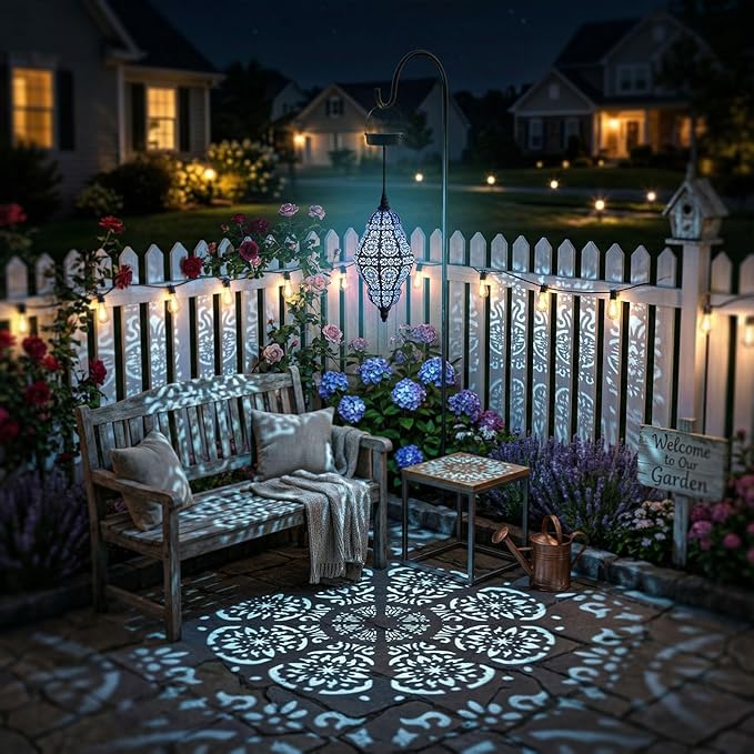 Twinkya 2 Pack Hanging Solar Lights Outdoor Garden Decor, Waterproof Plastic Moroccan Solar Powered Lantern Lamp, Outside Decorations for Patio Yard Porch Backyard Decor, Gardening Gifts for Women Mom