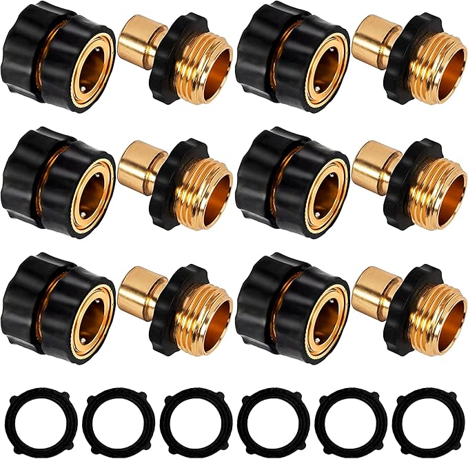 LIULO TOOL 3/4 Inch Garden Hose Quick Connect, Aluminum Garden Hose Fittings, Male and Female Water Quick Release Connector (6Pack)