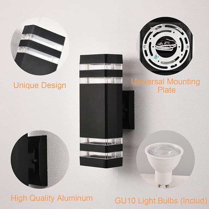 DASTOR 2 Pack Outdoor Wall Lights, Up and Down Porch Lights Outdoor Wall Mount Light Fixture, Aluminum Waterproof Exterior Lights for House Porch Garage