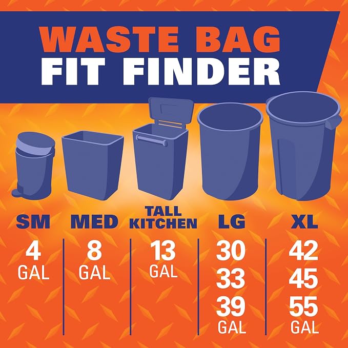 Hefty Easy Flaps Multipurpose Large Trash Bags, 30 Gallon, 40 Count (Pack of 6)