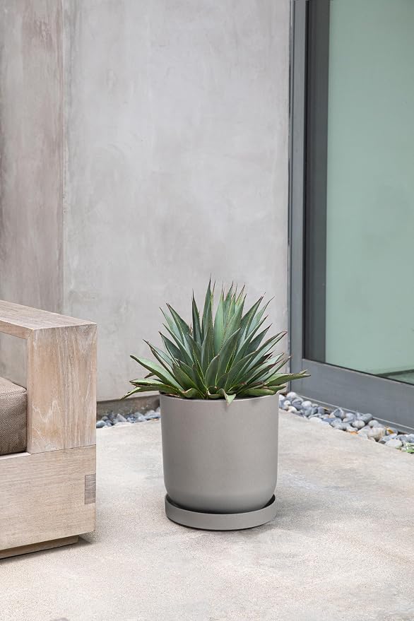 Veradek Mason Series Lima Planter - Round Planter for Indoor or Outdoor Porch/Garden | Made from Plastic-Stone Composite with Drainage Holes | Modern Décor for Succulents, Flowers, Small Plants