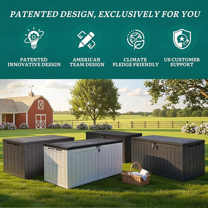 YITAHOME 134 Gallon Large Outdoor Storage Box with Lock, Waterproof Deck Box with Hydraulic Piston for Garden Tools, Pool Accessories & Cushions, Resin Deck Organizer with Bench Seat(Dark Gray)