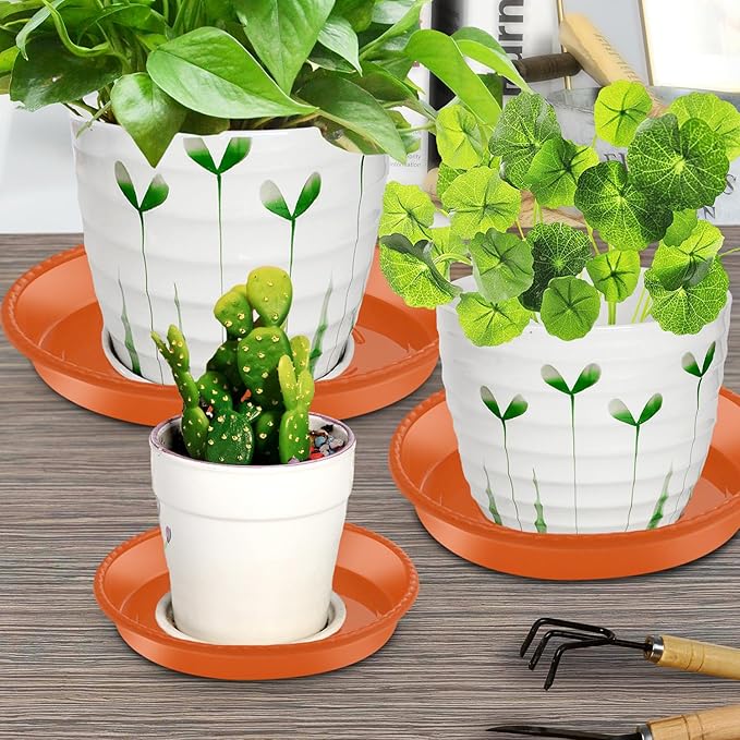 SupKing 6 Pack Plant Saucers Drip Tray,6 Inch Heavy Sturdy Plastic Flower Pot Saucers for Indoor, Plastic Planter Water Tray for Plant Pots Liners (6''-Terracotta)