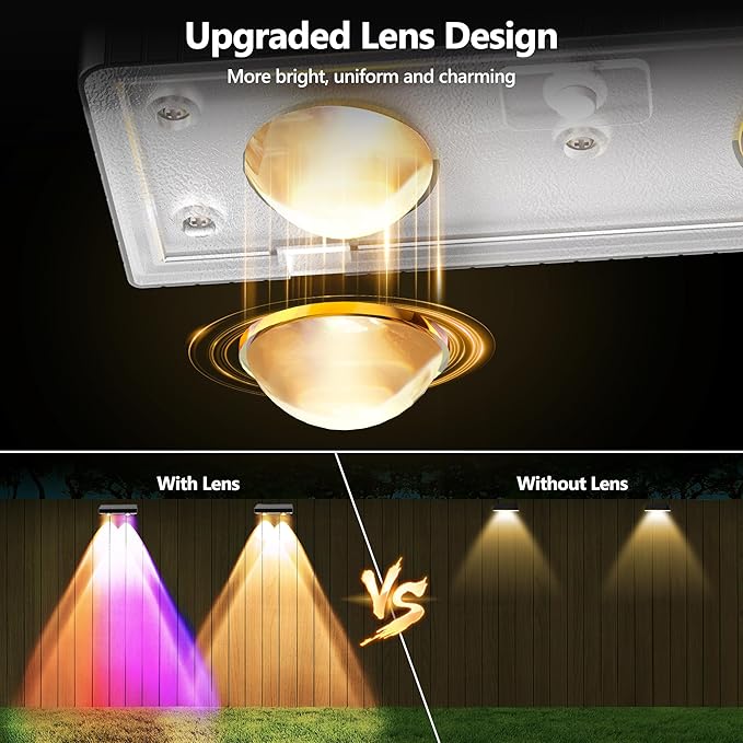 BrizLabs Fence Solar Lights Outdoor, 8 Pack 9 Colors & 11 Modes Color Changing Deck Lights, 250lm Red White & Blue Fence Deck Light IP65 Waterproof Solar Wall Light for Outside Backyard Stair Railing
