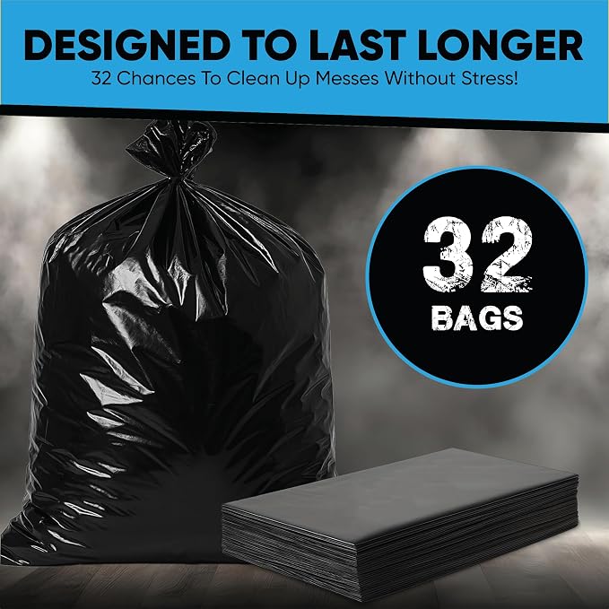 Contractor Garbage Bags 55 Gallon | 32 Trash Bags | Heavy Duty | Black ContractorLarge 55-60 Gallon Trash Bags Heavy Duty Liners, Extra Large Trash Liners Construction, Industrial Bag