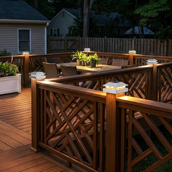 Peasur 4x4 Post Solar Lights 16 Pack, 2 Modes 16 LED Solar Post Cap Light Waterproof, Black Deck Fence Post Solar Lights Powered Outdoor, Fit 4x4 Wood/Vinyl Posts for Porch Patio