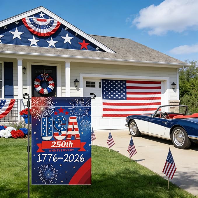 250 Anniversary USA Garden Flag, 250th Anniversary America Flag 1776-2026 Commemorative Patriotic 250 Year Banner 4th of July Yard Sign Double-Sided Waterproof Garden Flag 12x18 Inch
