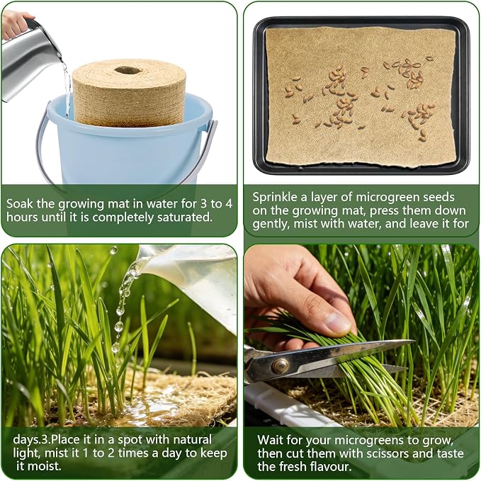 10" x 197" Microgreen Grow Mat, Hydroponic Grow Pads Natural Fiber Grow Mats, Microgreens Growing Kit, Indoor Organic Production for Wheatgrass Sprouts Starter Tray