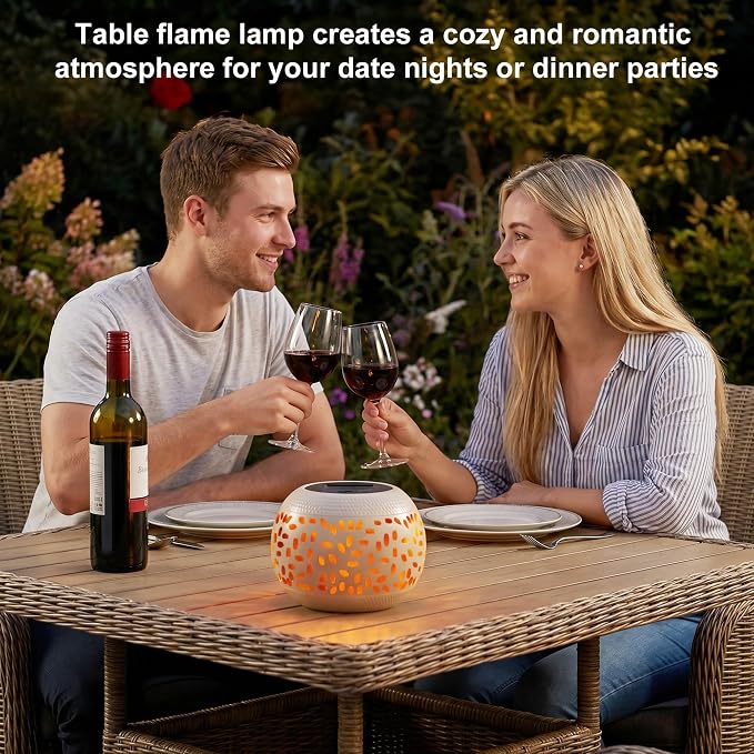 Solar Table Lanterns Outdoor Waterproof-2PACK Dancing Flickering Flame Solar Lights,White Metal Desktop Decorative Lamps for Gifts for Women Mom Desk Patio Garden Yard Decor