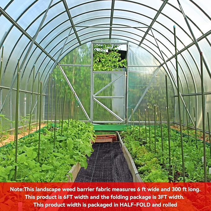 3.2oz-6ftx300ft Weed Barrier Landscape Fabric Heavy Duty, Weed Block Gardening Ground Cover Mat, Weed Control Garden Cloth, Woven Geotextile Fabric for Underlayment, Commercial Driveway Fabric