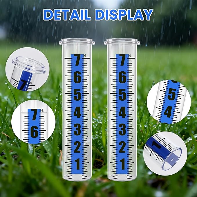2P Plastic Rain Gauge Replacement Tube, 7" Capacity Rain Gauge Outdoor Freeze Proof with Accurate Rainfall Measurement and Crack Resistant for Home, Garden, Yard