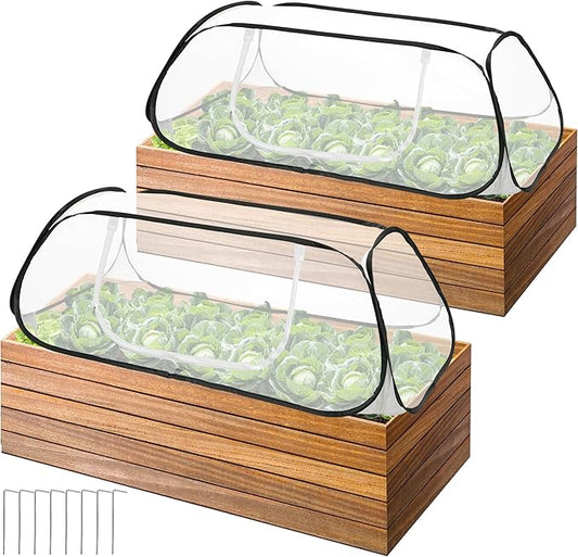 2 Pcs Pop Up Garden Rows Plant Cover, 46" x 22" x 16" Raised Garden Beds Vegetable Rows Plant Protector, Insect Bird Barrier Plant Net Cage with Stakes for Protecting Seedlings Fruits Vegetable Row
