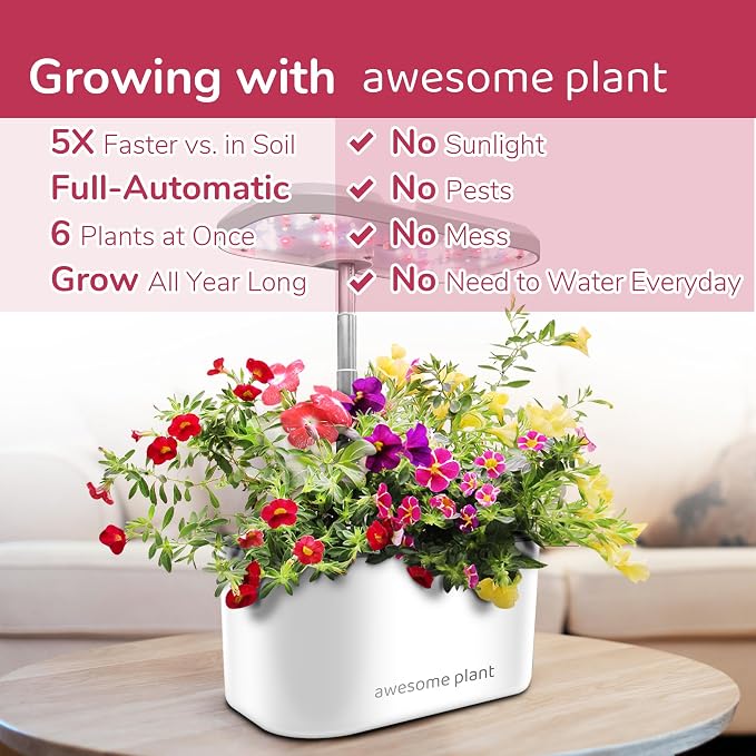 6Pro Hydroponics Growing System Kit (6 Pods), Indoor Garden Kit with 3L Watertank, 3 Grow Modes and Quiet Pump, Grow Herbs Lettuce Salad at Home Kit, Adjustable Height Up to 13", White