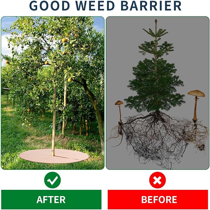 Shimeyao 8 Pack 32.2 Inch Non Woven Tree Mulch Ring Thickened Tree Mat Protector Reusable Trees Weed Mat Round Fabric Trees Root Barrier or Landscape Weed Barrier Plant Root Protection(Khaki)