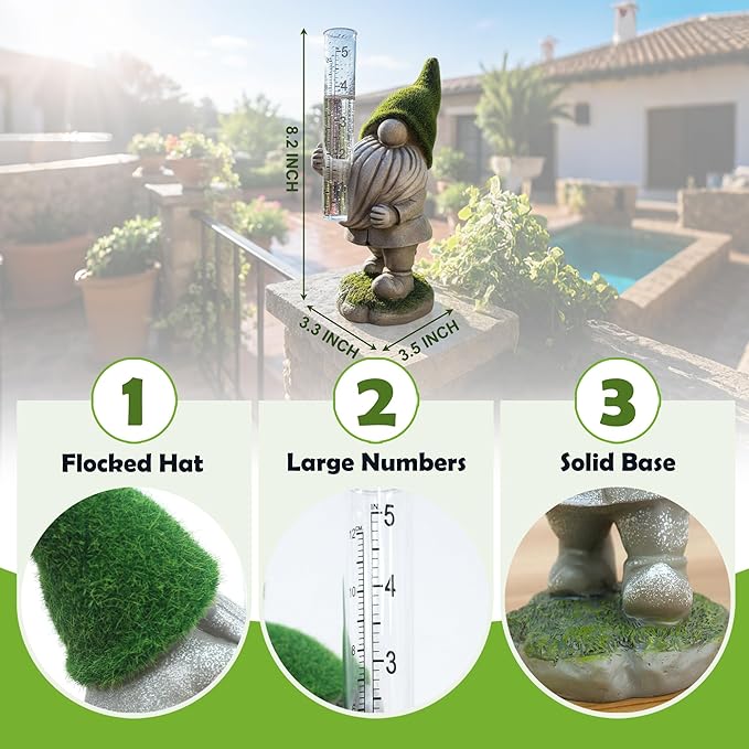Yard Gnomes Weather Station With Rain Gauge For Garden Statue Yard Decorations, Solar Glass Freeze Proof Rain Measure Gauge Outdoor Stratus Raingage Garden Stakes, Outdoor Yard Outdoor Statue Decor