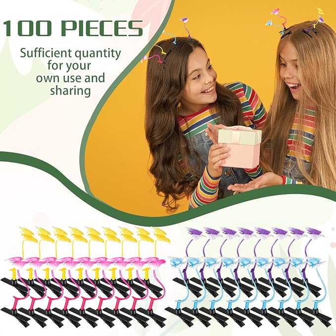 Tigeen 100 Pieces Bean Sprout Hair Clip Funny Plant Hairpins Grass Flower Butterfly Mushroom Hair Accessories (Butterfly)