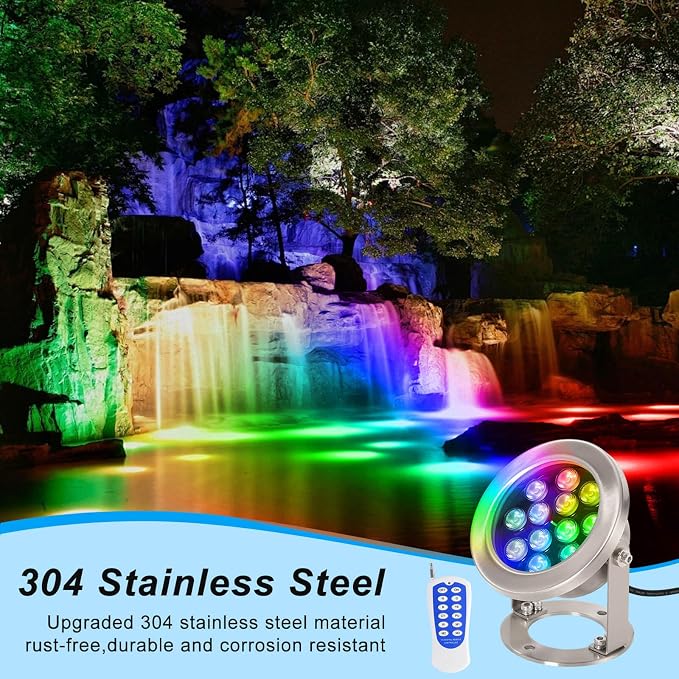 JSN&PC LED Underwater Lights 36W RGB Color 12V AC Pond Light for Party Swimming Pool Home Garden Fountain Water Rockery Grass Land