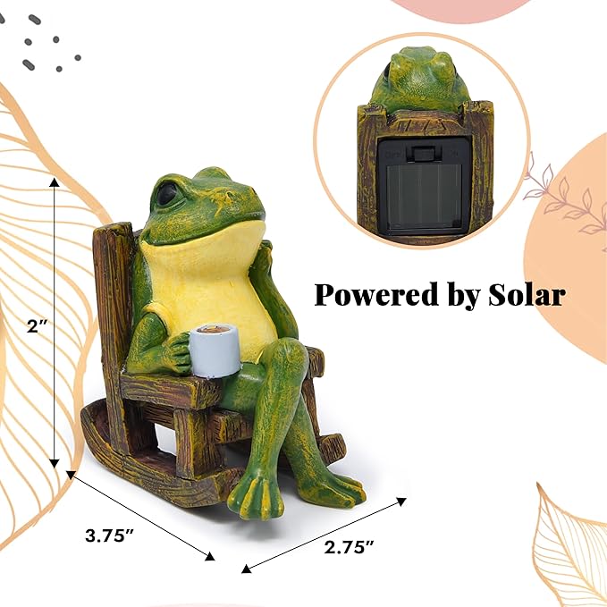 Miniature Frog Garden Statue Gifts & Home Decorations, Solar Frog Decor with Outdoor Lights, Fairy Garden Accessories, Housewarming Gift for Patio Yard Lawn Ornament