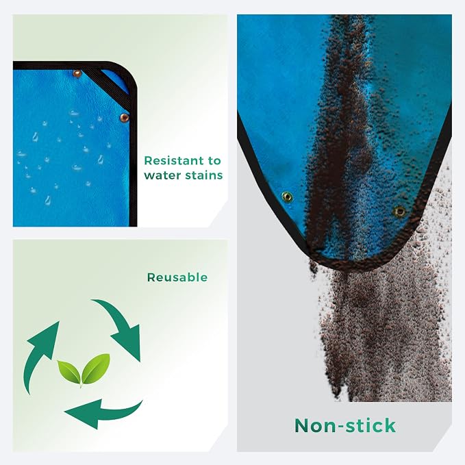 Plant Transplanting Mat - Thickened Waterproof Potting Mat, Succulent Gardening Mat, Portable Repotting Mat for Mess Control, Indoor Outdoor Use (PVC-Blue 19.7"x19.7")