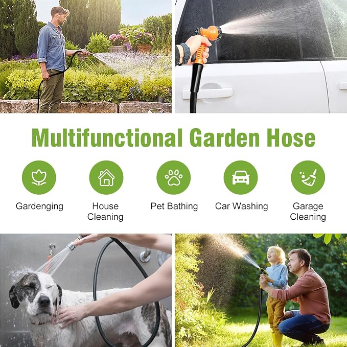 Beitopamz Short Garden Hose 5 ft x 5/8 in Male to Female Heavy Duty Small Water Hose Extender Connector, Lightweight Rubber Hybrid Leader Hose, Leak-Free Connections, 3/4'' Brass Fittings, Black
